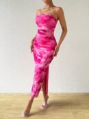 Vestido Strapless Tie Dye con Abertura Lateral y Ruched