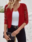 Blazer Mujer con Encaje en Mangas y Abertura frontal