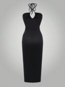 Vestido Largo Halter Sin Mangas con Espalda Descubierta y Abertura Lateral