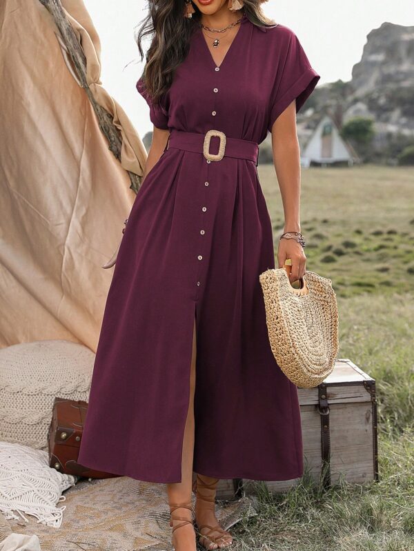 Vestido Maxi con Botones y Mangas Murciélago