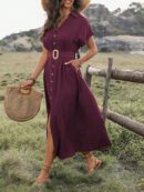 Vestido Maxi con Botones y Mangas Murciélago
