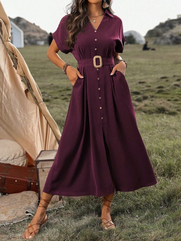 Vestido Maxi con Botones y Mangas Murciélago - Image 4