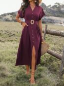 Vestido Maxi con Botones y Mangas Murciélago