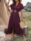Vestido Maxi con Botones y Mangas Murciélago