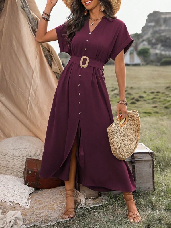 Vestido Maxi con Botones y Mangas Murciélago - Image 6