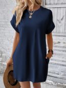 Vestido Casual Manga Murciélago con Bolsillo Oculto