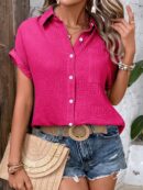 Camisa Azul Marino con Detalles Texturados y Mangas Batwing