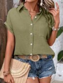Camisa Azul Marino con Detalles Texturados y Mangas Batwing