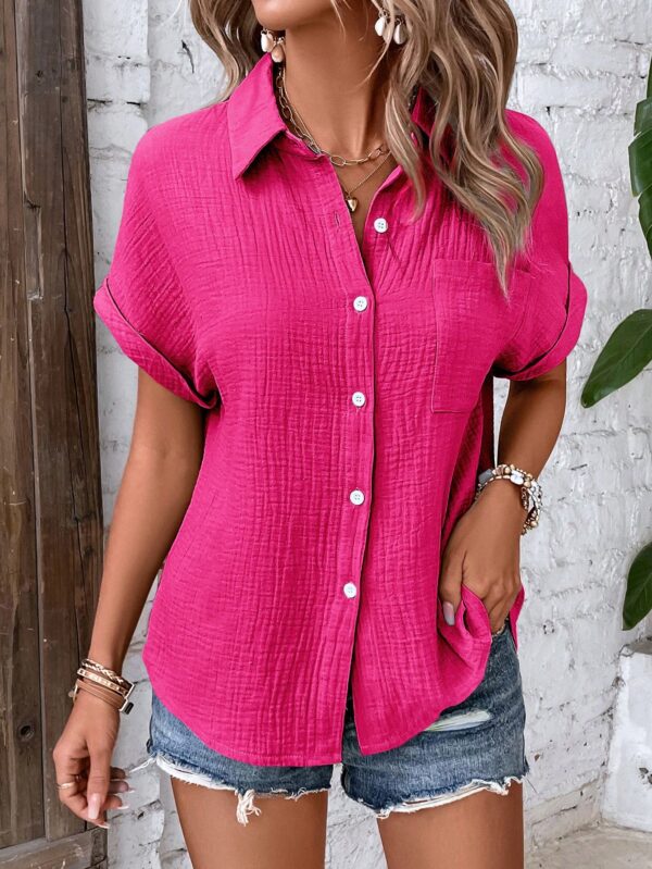 Camisa Azul Marino con Detalles Texturados y Mangas Batwing - Image 29