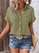 Camisa Azul Marino con Detalles Texturados y Mangas Batwing