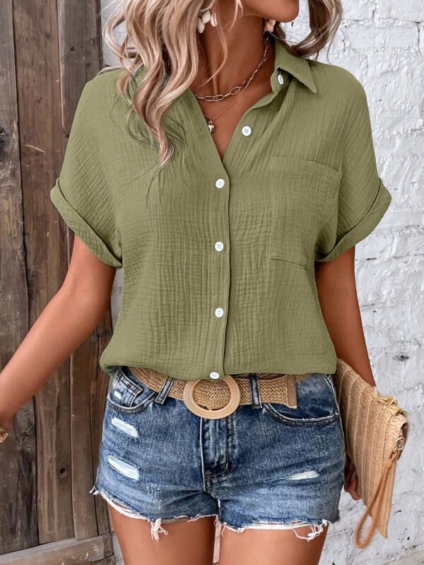 Camisa Azul Marino con Detalles Texturados y Mangas Batwing - Image 24