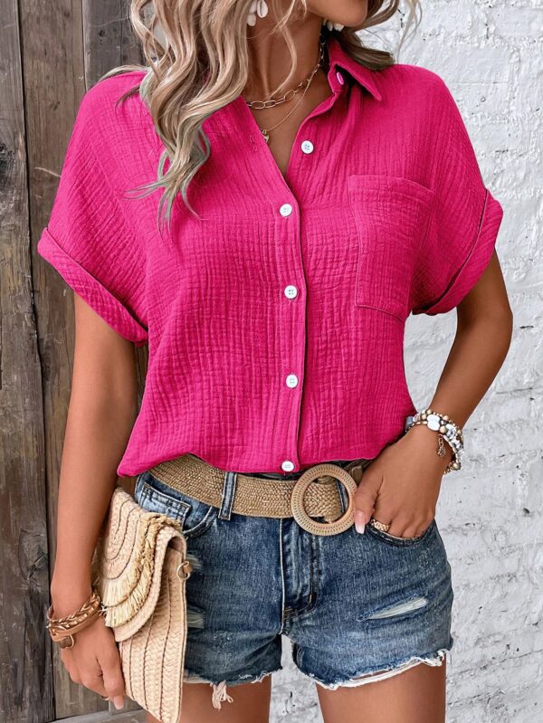 Camisa Azul Marino con Detalles Texturados y Mangas Batwing - Image 30
