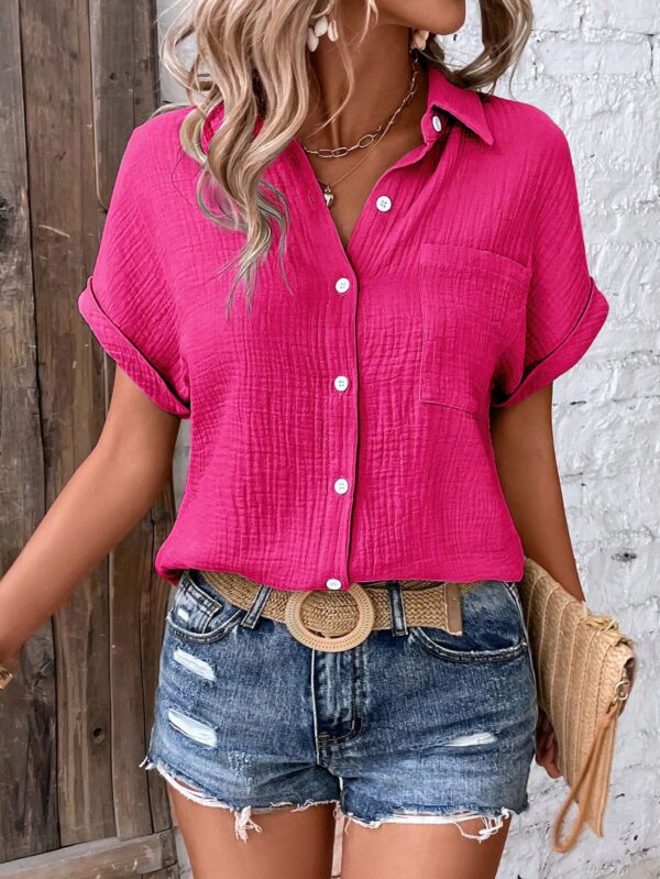 Camisa Azul Marino con Detalles Texturados y Mangas Batwing - Image 31