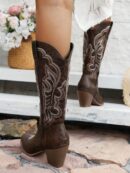 Botas de Vaquero Bordadas con Tacón Grueso y Punta Afilada