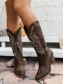 Botas de Vaquero Bordadas con Tacón Grueso y Punta Afilada