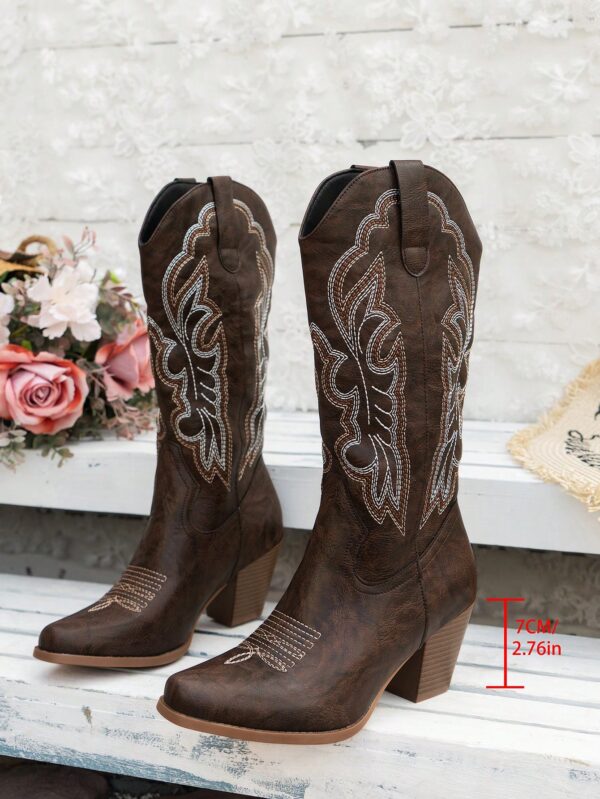 Botas de Vaquero Bordadas con Tacón Grueso y Punta Afilada - Image 11