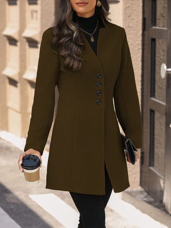 Abrigo de Lana Ajustado con Cuello Mao Estilo Casual - Image 13