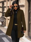 Abrigo de Lana Ajustado con Cuello Mao Estilo Casual
