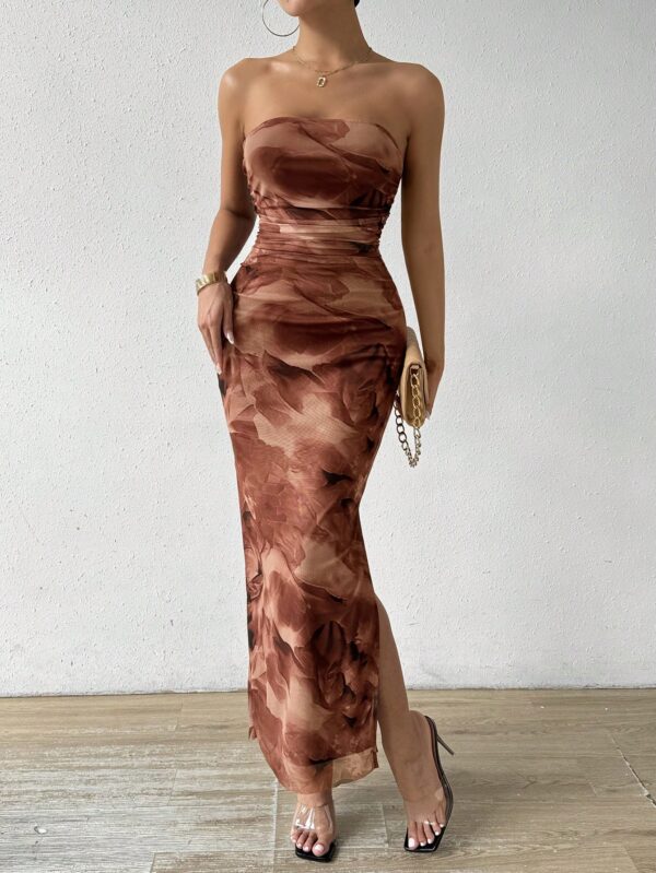 Vestido Strapless Tie Dye con Abertura Lateral y Ruched - Image 44