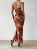 Vestido Strapless Tie Dye con Abertura Lateral y Ruched