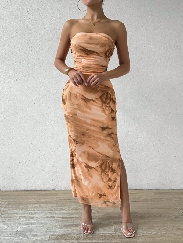 Vestido Strapless Tie Dye con Abertura Lateral y Ruched - Image 116