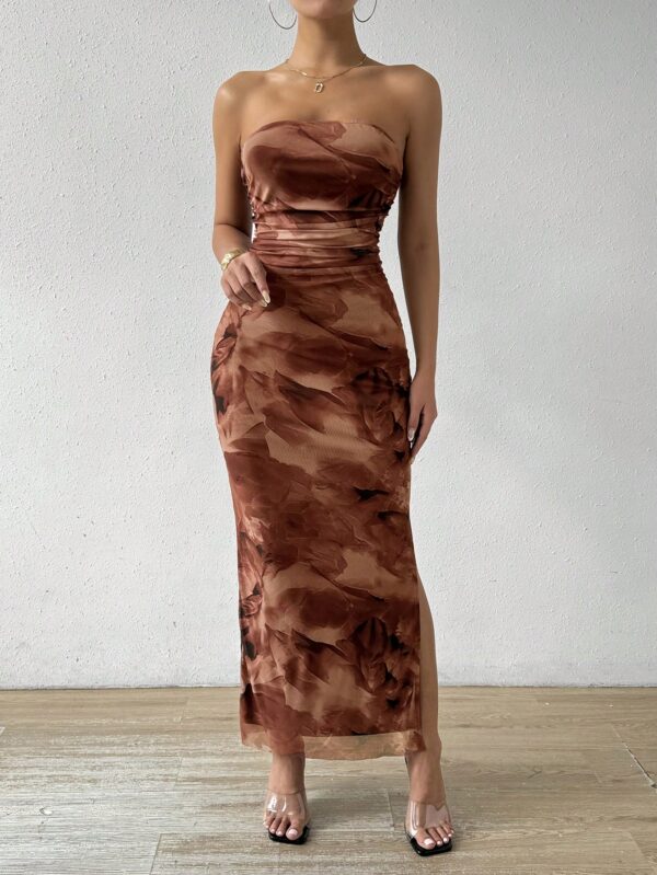 Vestido Strapless Tie Dye con Abertura Lateral y Ruched - Image 46