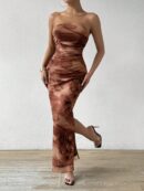 Vestido Strapless Tie Dye con Abertura Lateral y Ruched