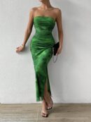 Vestido Strapless Tie Dye con Abertura Lateral y Ruched