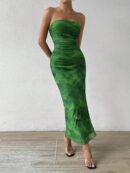 Vestido Strapless Tie Dye con Abertura Lateral y Ruched