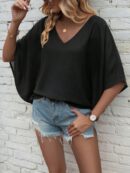 Blusa de Verano con Escote en V y Mangas Murciélago