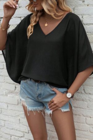 Blusa de Verano con Escote en V y Mangas Murciélago