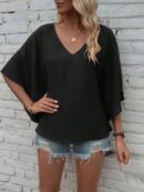 Blusa de Verano con Escote en V y Mangas Murciélago