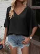 Blusa de Verano con Escote en V y Mangas Murciélago