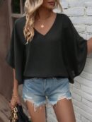 Blusa de Verano con Escote en V y Mangas Murciélago