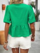 Blusa Casual de Cuello Redondo con Volantes y Manga Corta