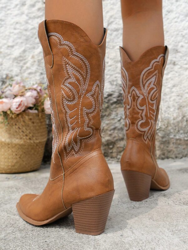Botas de Vaquero Bordadas con Tacón Grueso y Punta Afilada - Image 20