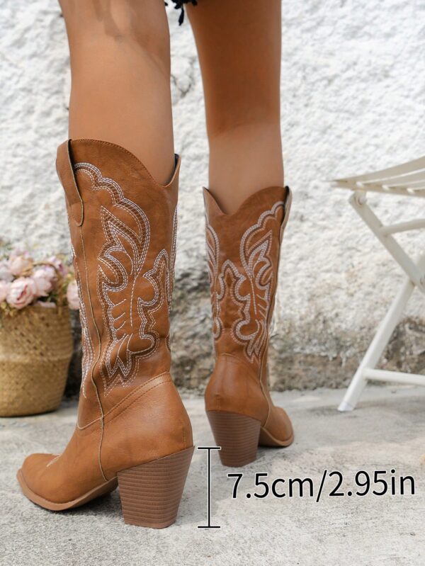 Botas de Vaquero Bordadas con Tacón Grueso y Punta Afilada - Image 23