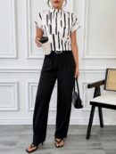 Blusa Verano Estampada con Cuello Mao y Mangas Cortas