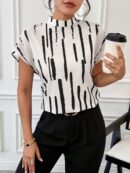 Blusa Verano Estampada con Cuello Mao y Mangas Cortas