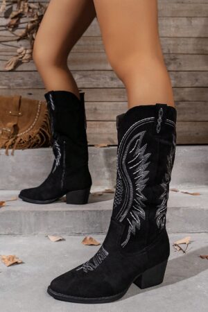 Botas de Tacón Cuña Bordadas con Cierre Lateral