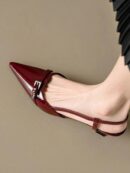Zapatos de Tacón Gatito en Charol con Punta Afilada y Espalda Abierta