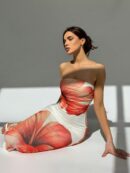 Vestido Tubo Sin Mangas con Estampado Especial y Cintura Alta