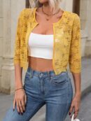 Chaqueta de Encaje Negra de Corte Crop con Abertura Frontal