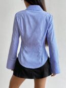 Camisa Casual a Rayas de Manga Larga con Cintura Ajustada