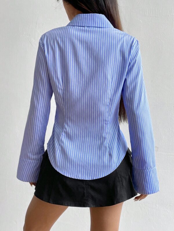 Camisa Casual a Rayas de Manga Larga con Cintura Ajustada - Image 2