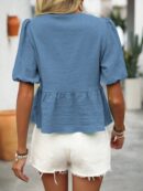 Blusa Casual de Cuello Redondo con Volantes y Manga Corta