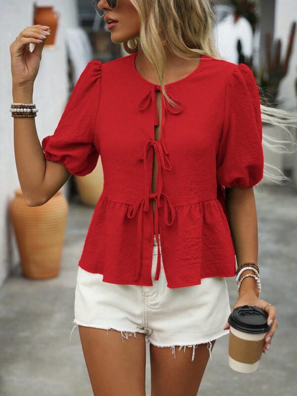 Blusa Casual de Cuello Redondo con Volantes y Manga Corta - Image 10