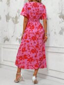 Vestido Largo Elegante de Estampado Tropical con Escote en V y Volantes