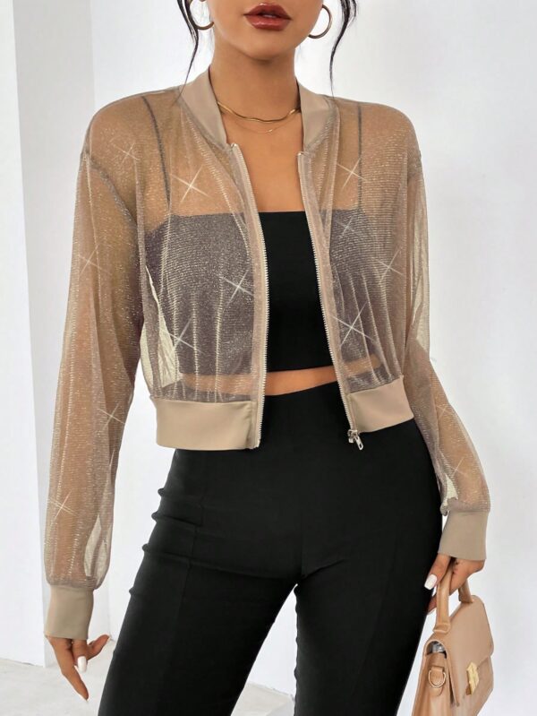 Chaqueta Bomber de Malla con Cierre y Hombros Caídos - Image 7