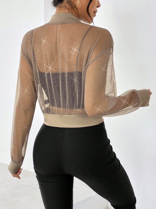 Chaqueta Bomber de Malla con Cierre y Hombros Caídos - Image 8